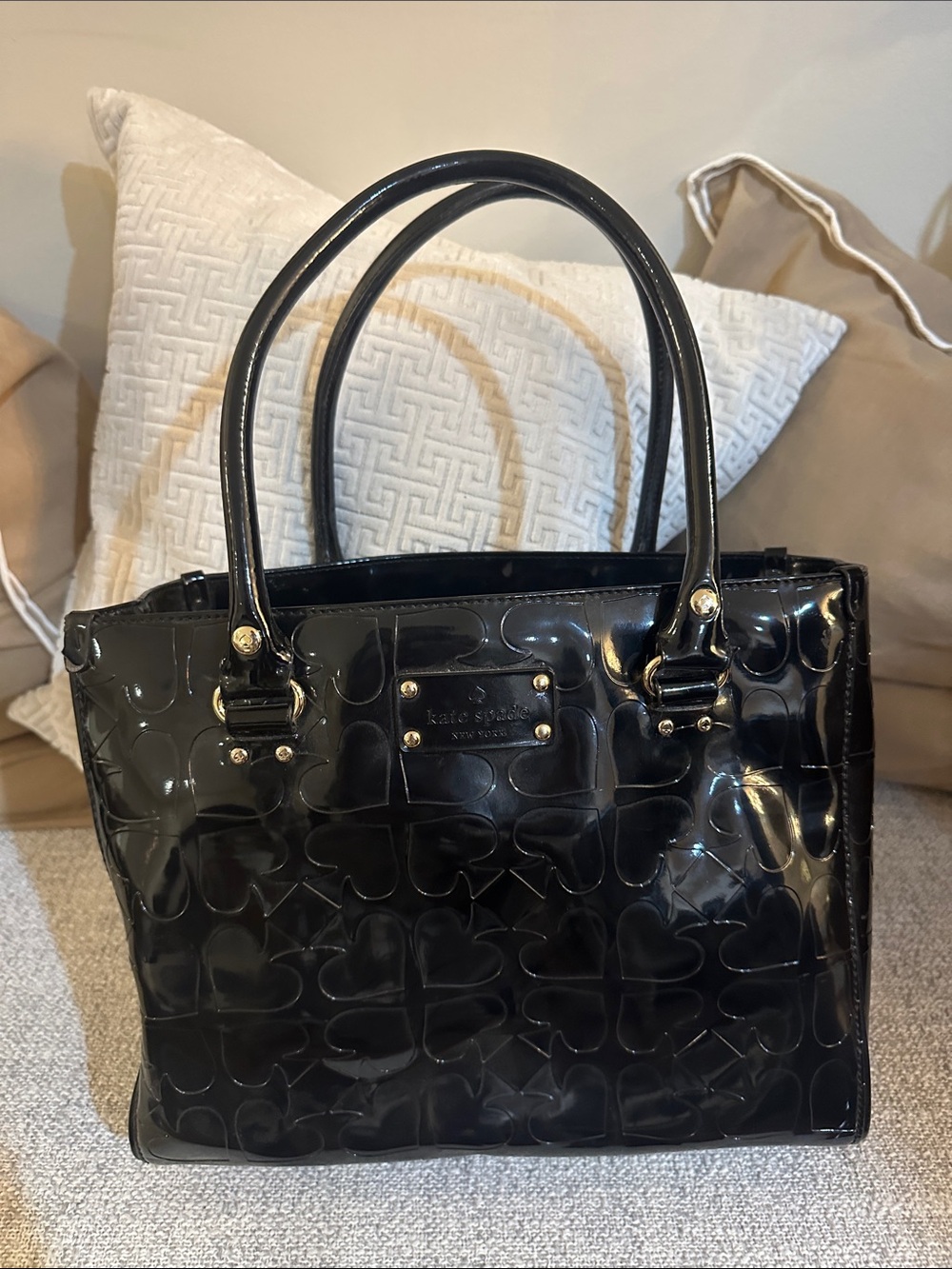 kate spade Black Patent Leather Heart-Embossed Tote